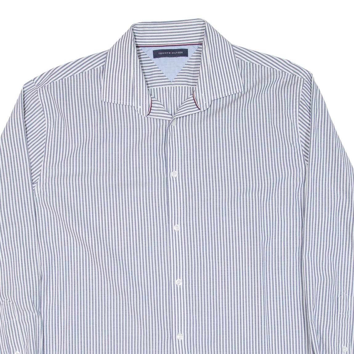 TOMMY HILFIGER Mens Shirt Grey Striped Long Sleeve L