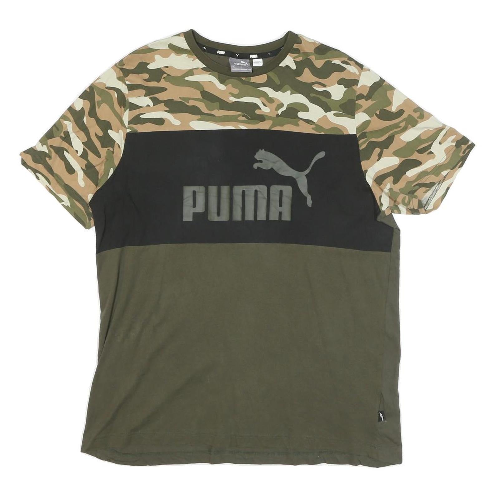 PUMA Mens Green & Camouflage Graphic T-Shirt L Short Sleeve Crew Neck Cotton