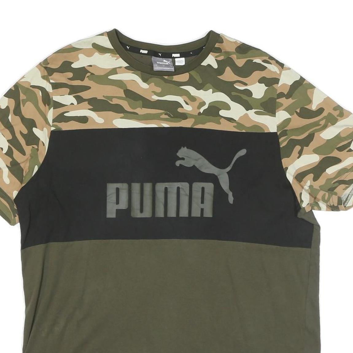 PUMA Mens Green & Camouflage Graphic T-Shirt L Short Sleeve Crew Neck Cotton