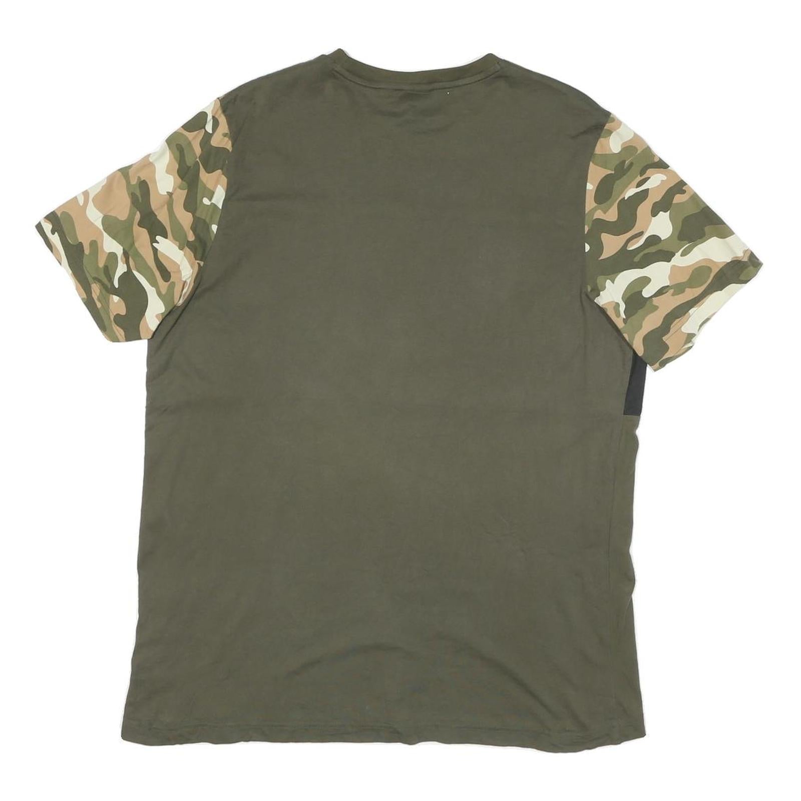 PUMA Mens Green & Camouflage Graphic T-Shirt L Short Sleeve Crew Neck Cotton