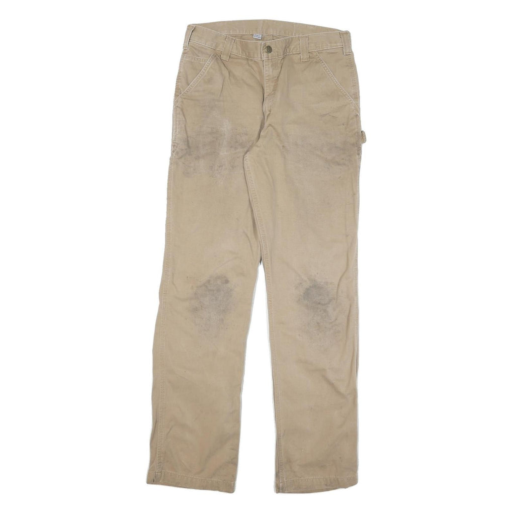 CARHARTT Mens Regular Fit Beige Cotton Blend Trousers W33 L34 Workwear Zip