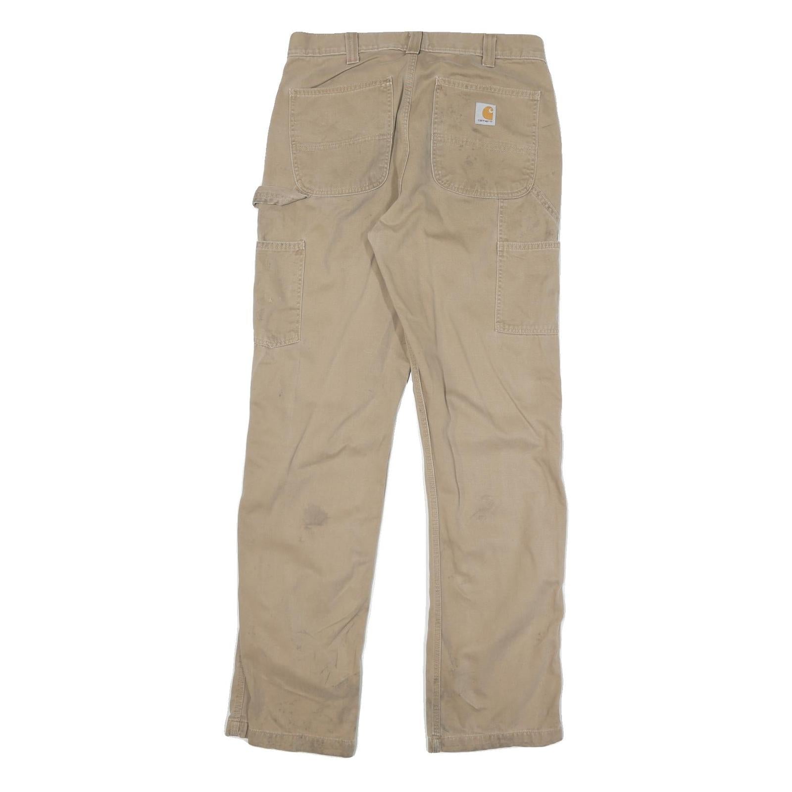 CARHARTT Mens Regular Fit Beige Cotton Blend Trousers W33 L34 Workwear Zip