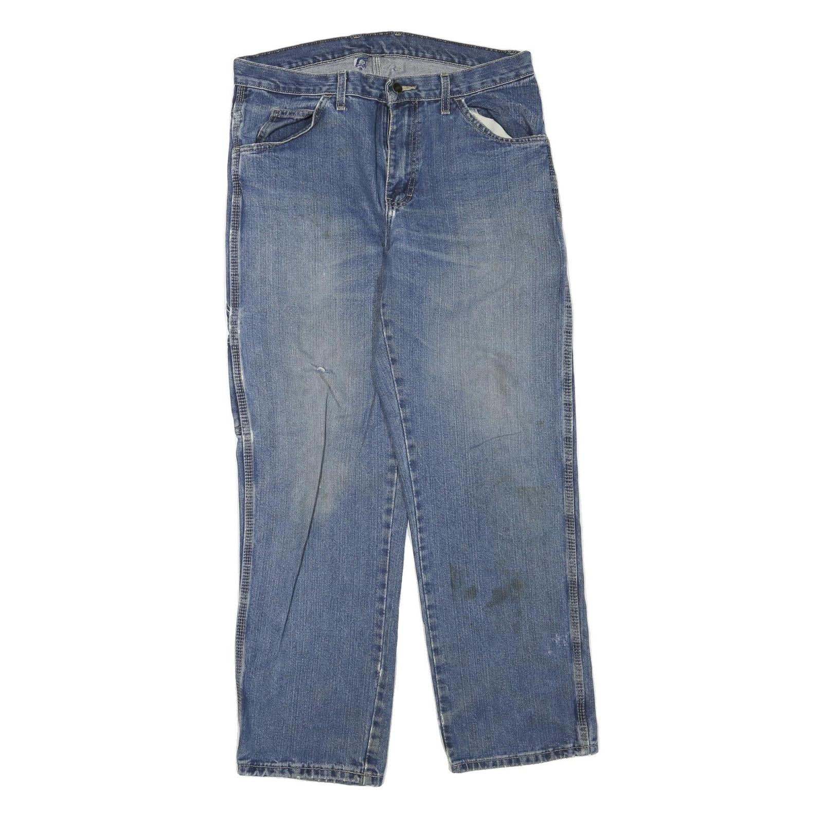 DICKIES Mens Blue Regular Fit Straight Leg Denim W34 L30 Workwear Zip Jeans