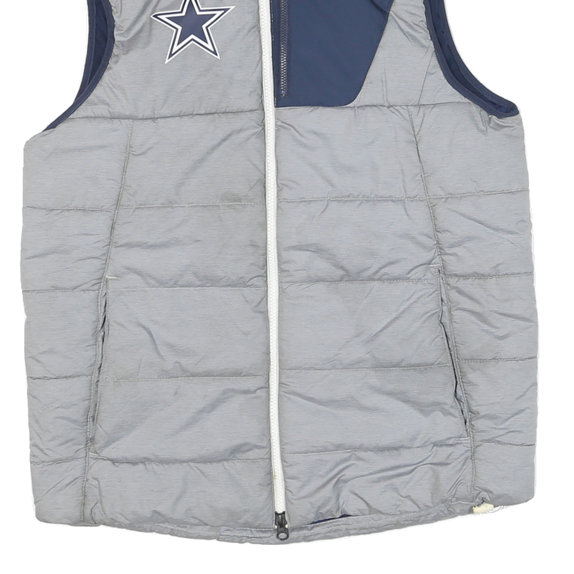 NIKE Mens Grey & Navy NFL Sleeveless Puffer Vest S Polyester Blend Zip