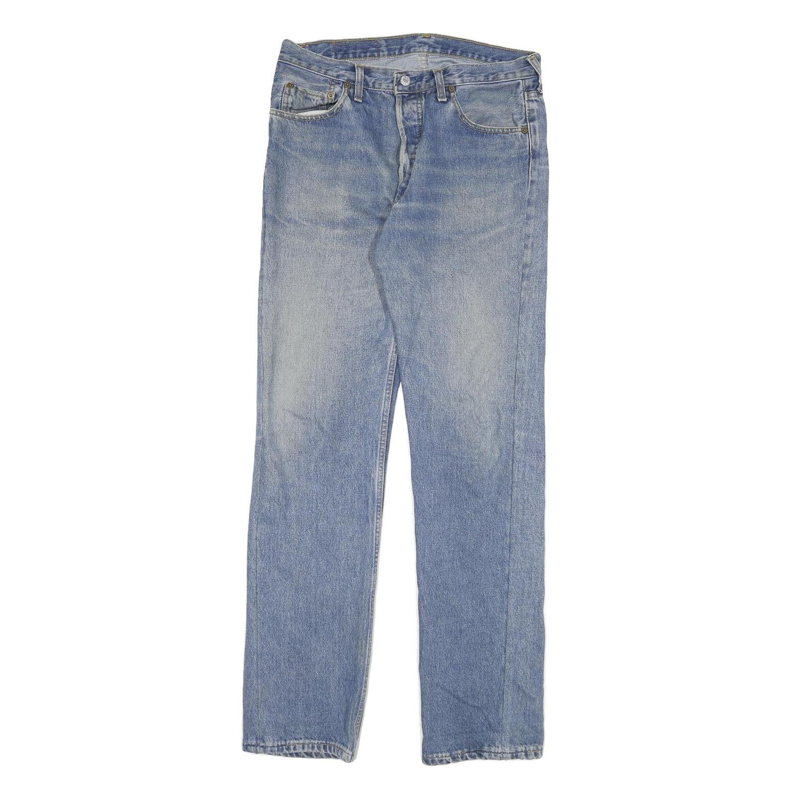 LEVI'S 501 Mens Jeans Blue Regular Straight Denim Light W32 L33 Button Fastening