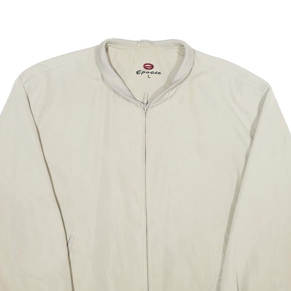 EPOCHE Mens Cream Bomber Jacket L Polyester Plain Zip Closure Casual Lightweight