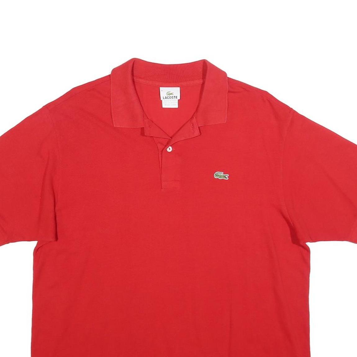 LACOSTE Mens Red Short Sleeve Plain Polo Shirt XL Classic Cotton Blend