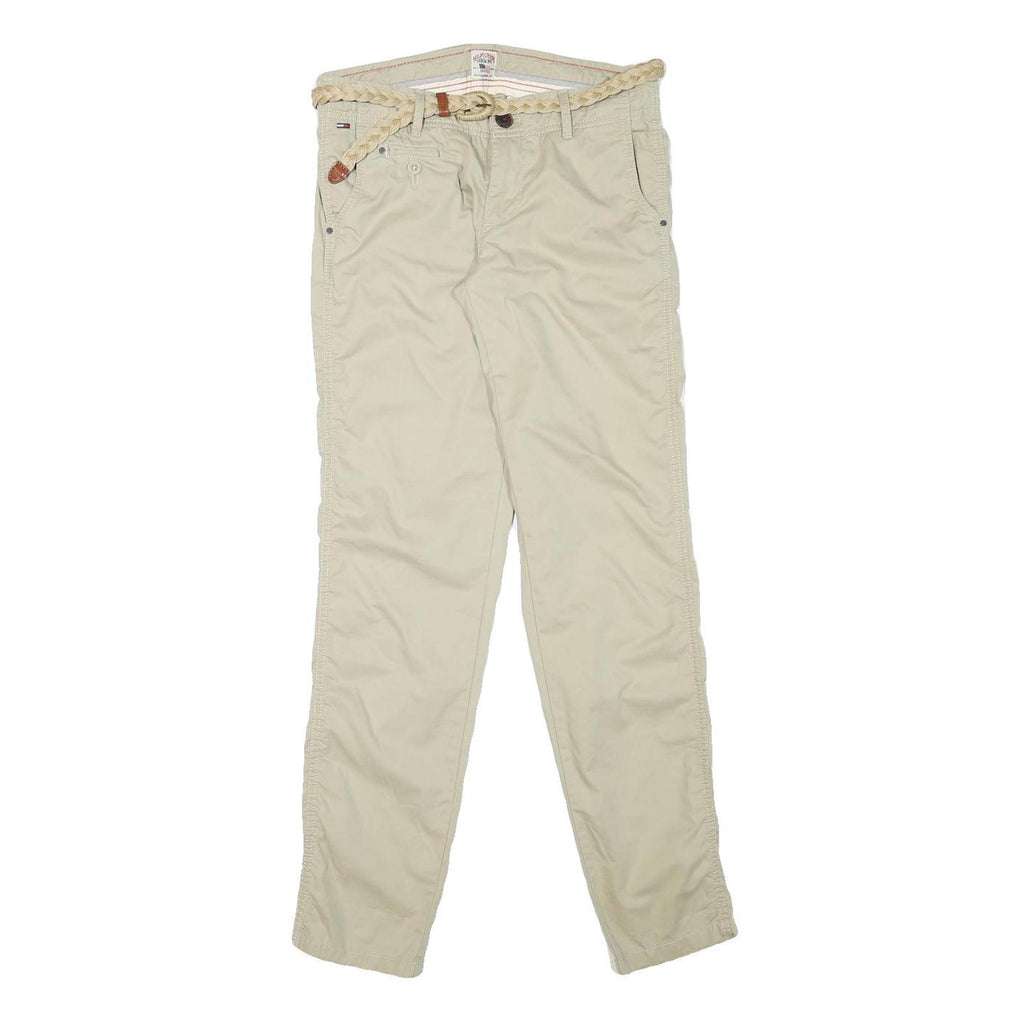 TOMMY HILFIGER Womens Cotton Blend Beige Slim Straight Trousers W28 L31 Braided