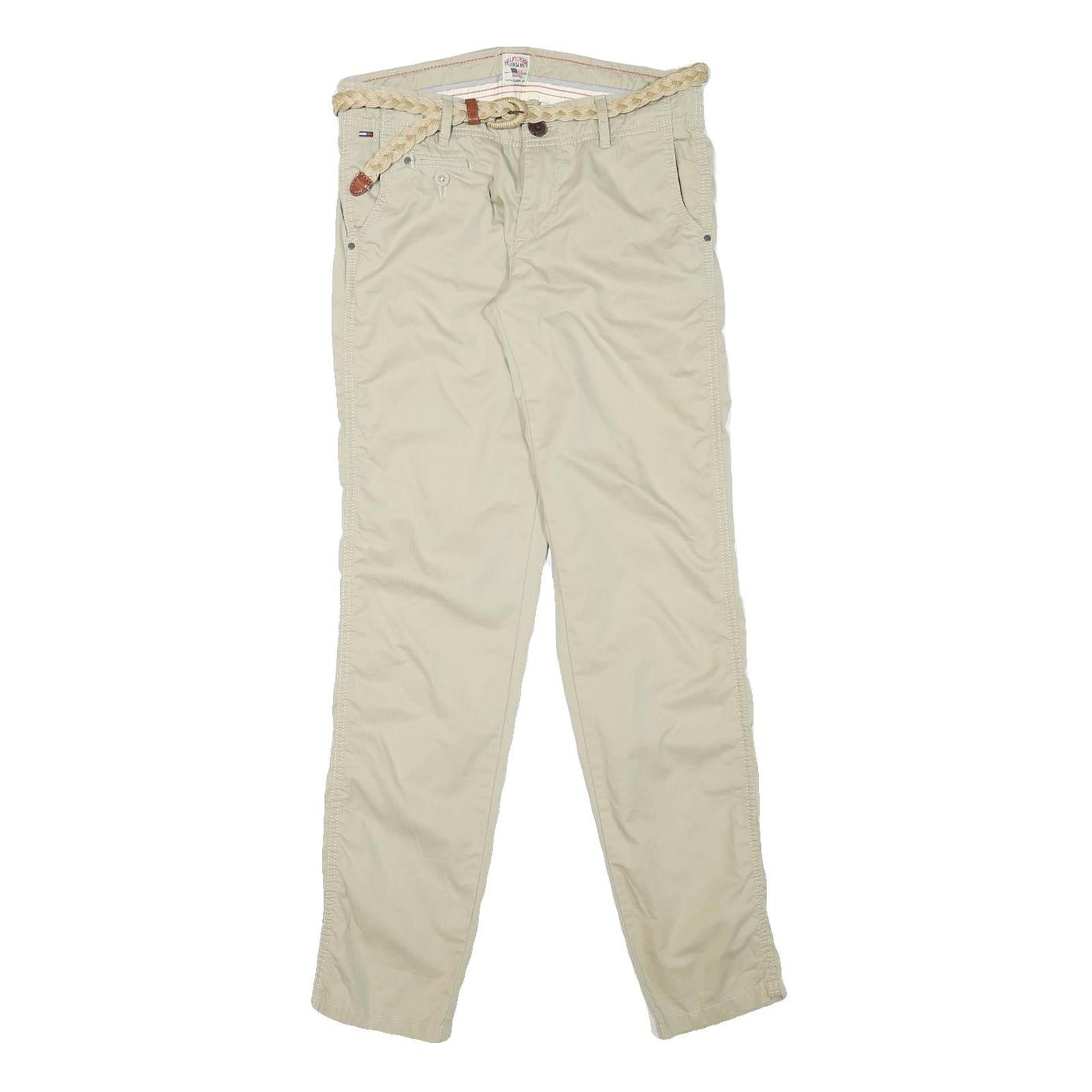 TOMMY HILFIGER Womens Cotton Blend Beige Slim Straight Trousers W28 L31 Braided