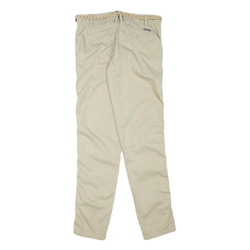 TOMMY HILFIGER Womens Cotton Blend Beige Slim Straight Trousers W28 L31 Braided