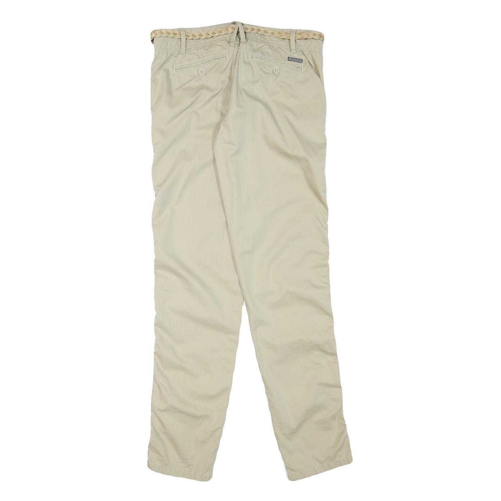 TOMMY HILFIGER Womens Cotton Blend Beige Slim Straight Trousers W28 L31 Braided