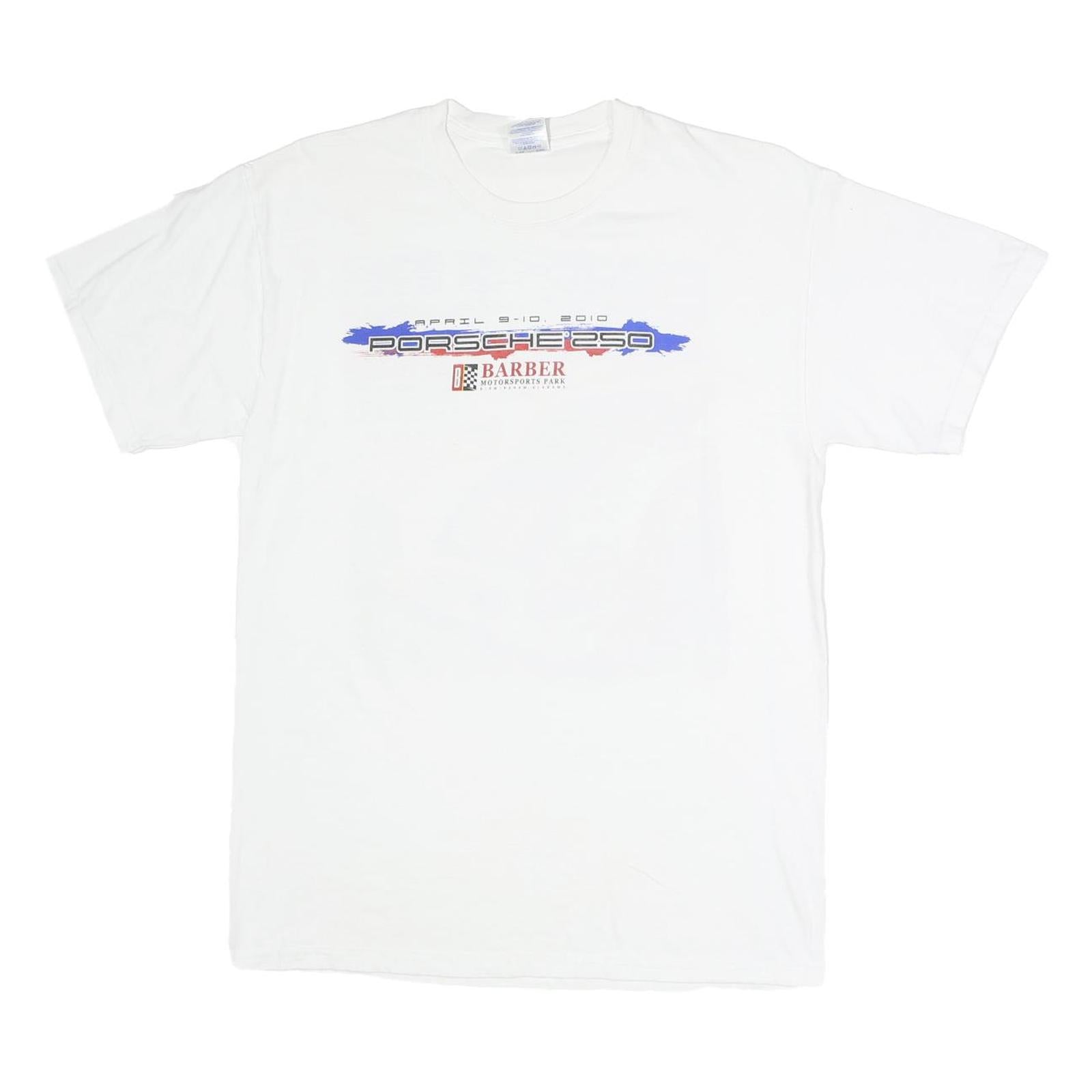 GILDAN Mens White Porsche 250 Graphic T-Shirt M Short Sleeve Crew Neck Racing