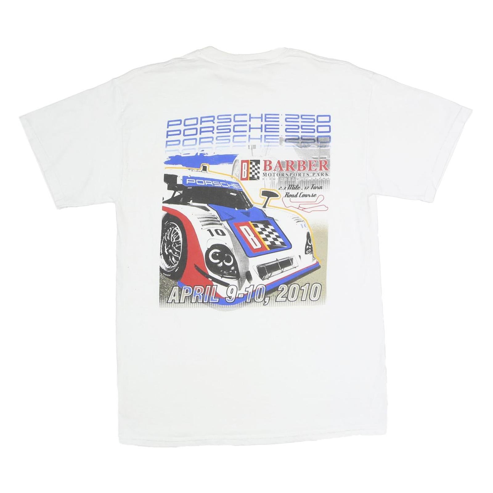 GILDAN Mens White Porsche 250 Graphic T-Shirt M Short Sleeve Crew Neck Racing