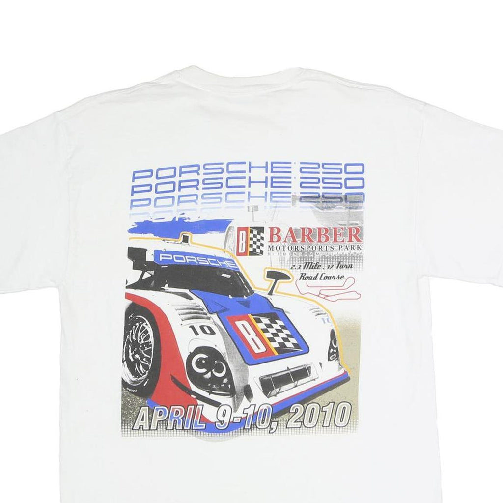 GILDAN Mens White Porsche 250 Graphic T-Shirt M Short Sleeve Crew Neck Racing
