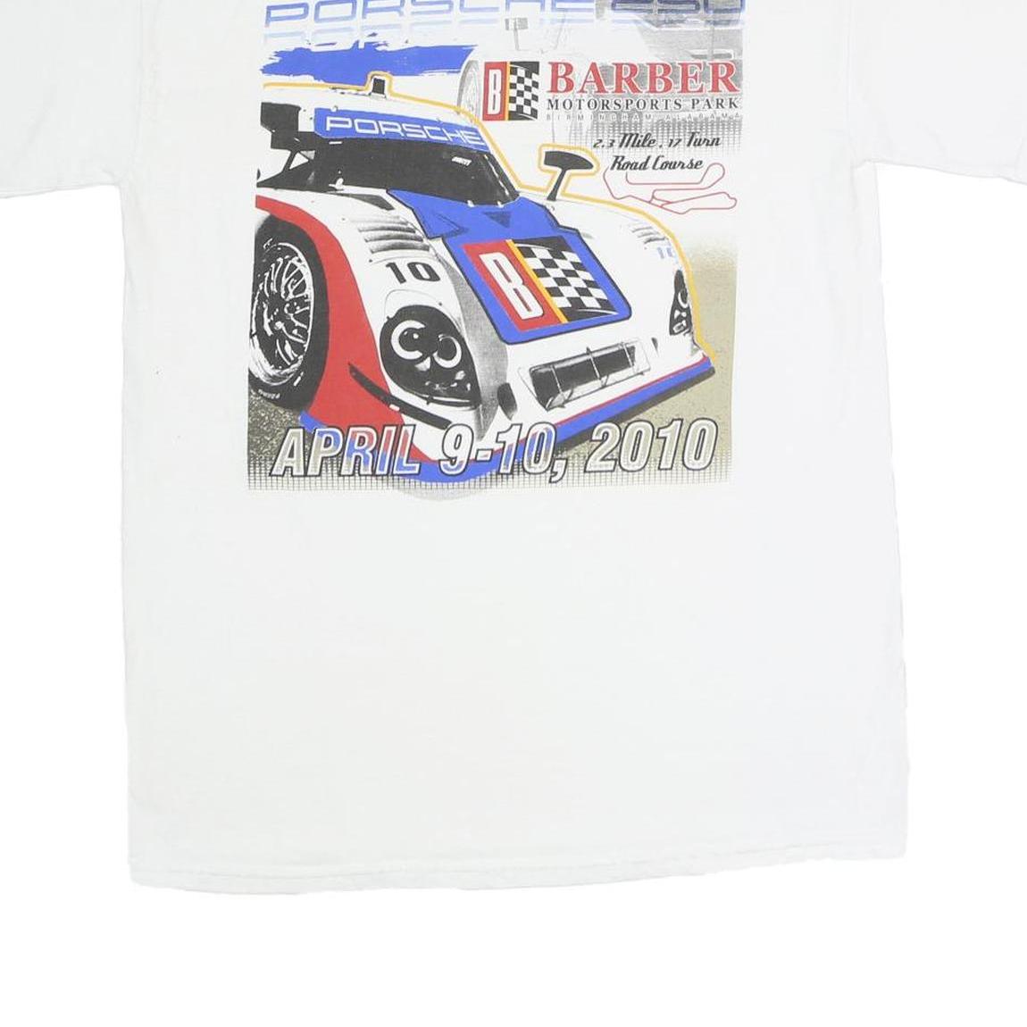 GILDAN Mens White Porsche 250 Graphic T-Shirt M Short Sleeve Crew Neck Racing