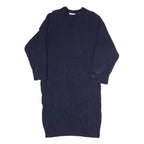 LACOSTE Womens Navy Blue Cotton Blend Cable Knit Midi Dress Long Sleeve L