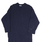 LACOSTE Womens Navy Blue Cotton Blend Cable Knit Midi Dress Long Sleeve L