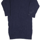 LACOSTE Womens Navy Blue Cotton Blend Cable Knit Midi Dress Long Sleeve L