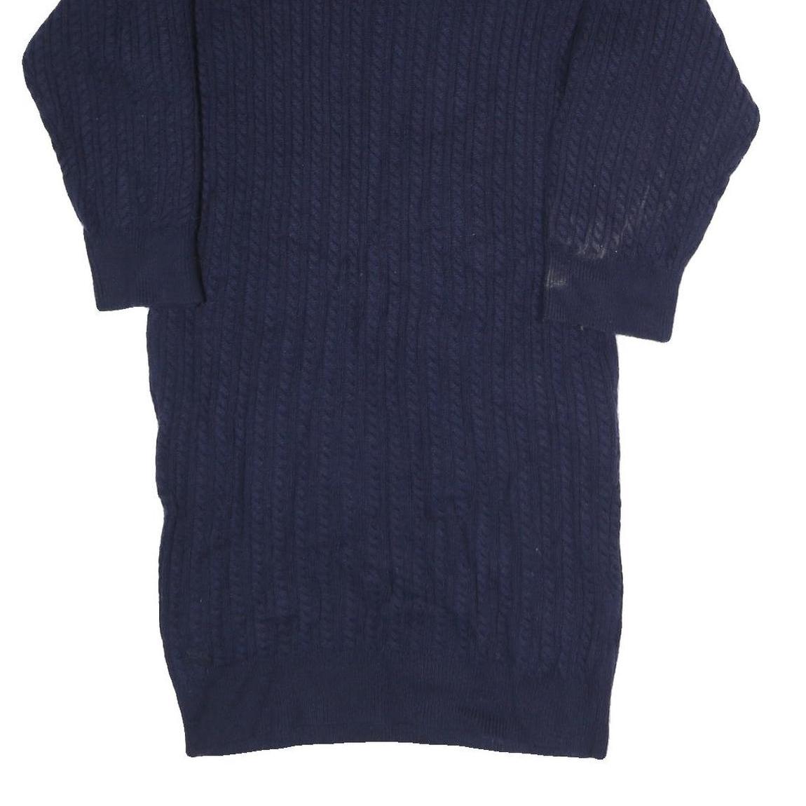 LACOSTE Womens Navy Blue Cotton Blend Cable Knit Midi Dress Long Sleeve L