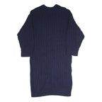 LACOSTE Womens Navy Blue Cotton Blend Cable Knit Midi Dress Long Sleeve L