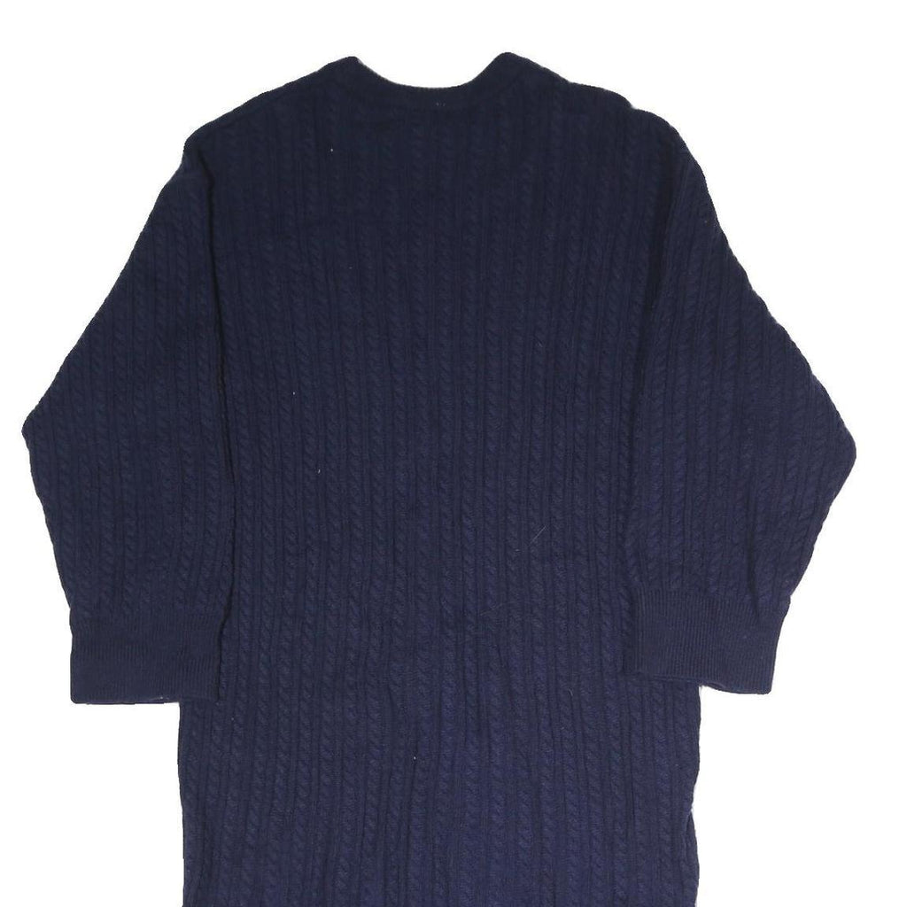 LACOSTE Womens Navy Blue Cotton Blend Cable Knit Midi Dress Long Sleeve L