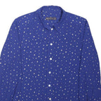 M&S Womens Blue Printed Long Sleeve Collared Shirt UK 10 Cotton Blend