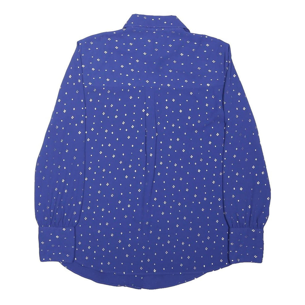 M&S Womens Blue Printed Long Sleeve Collared Shirt UK 10 Cotton Blend