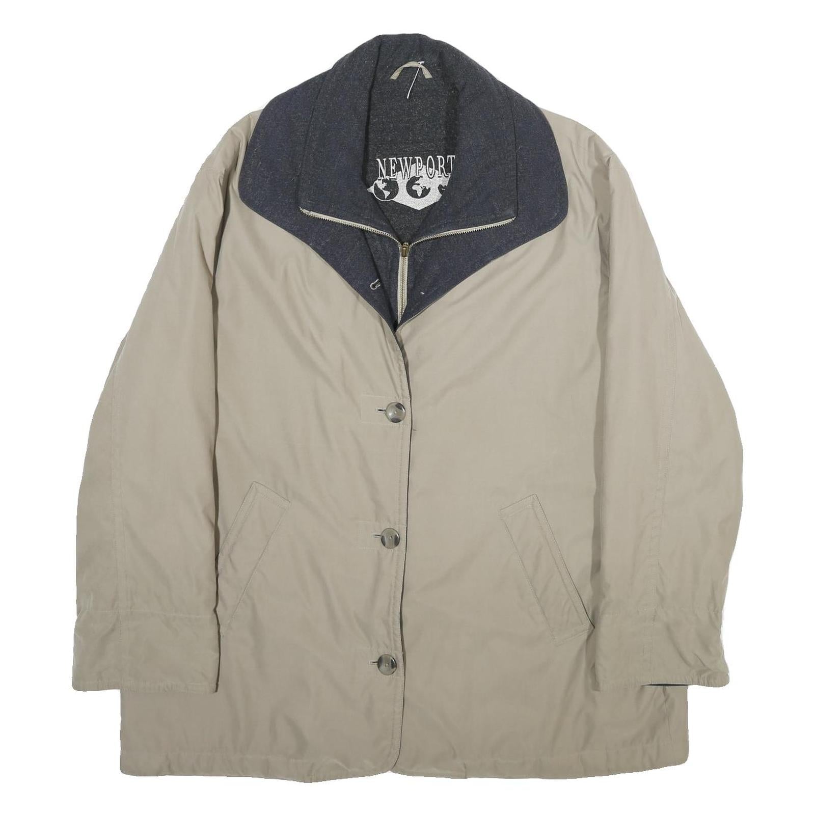 NEWPORT Womens Beige Wool Blend Jacket UK 18 Zip Classic Collar Plain