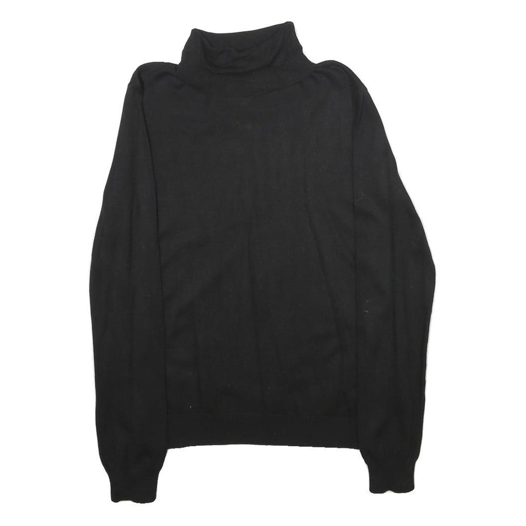 H&M Womens Black Plain Turtleneck Regular Knit Jumper Size S Lightweight