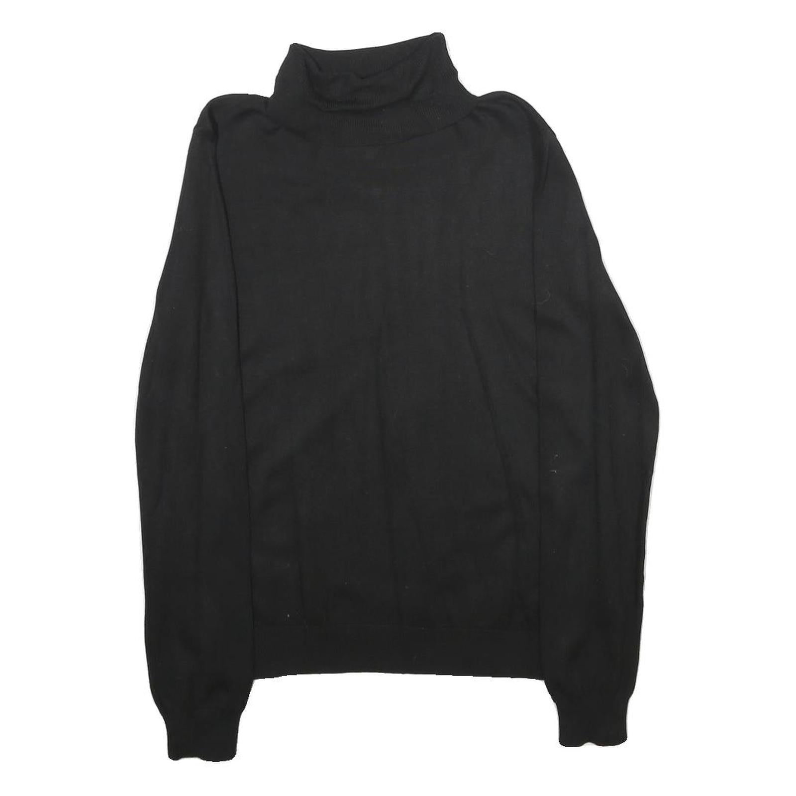 H&M Womens Black Plain Turtleneck Regular Knit Jumper Size S Lightweight