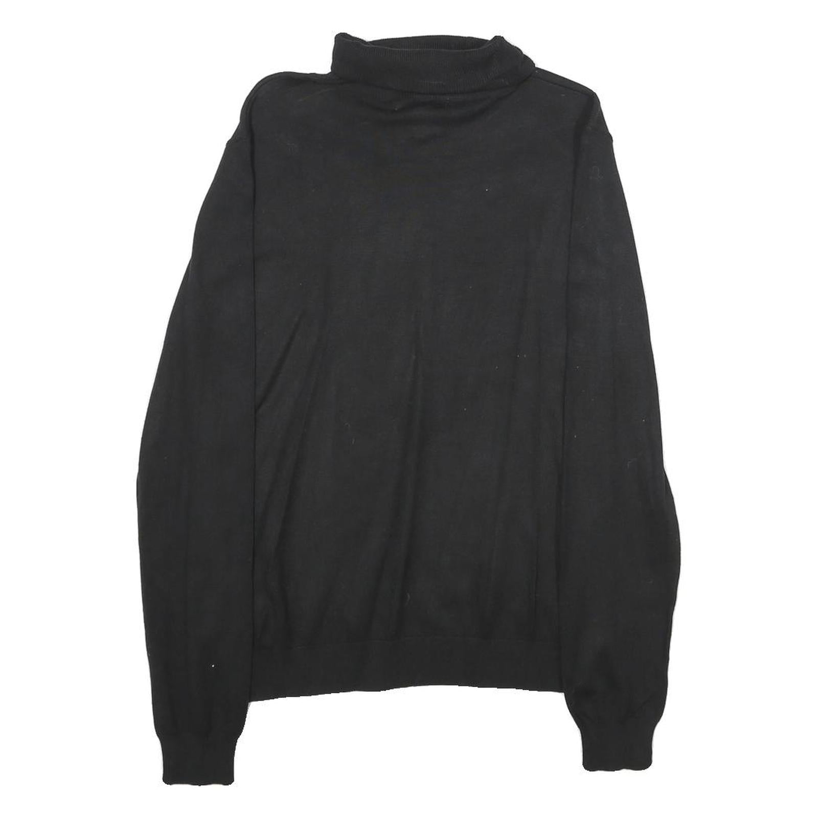 H&M Womens Black Plain Turtleneck Regular Knit Jumper Size S Lightweight