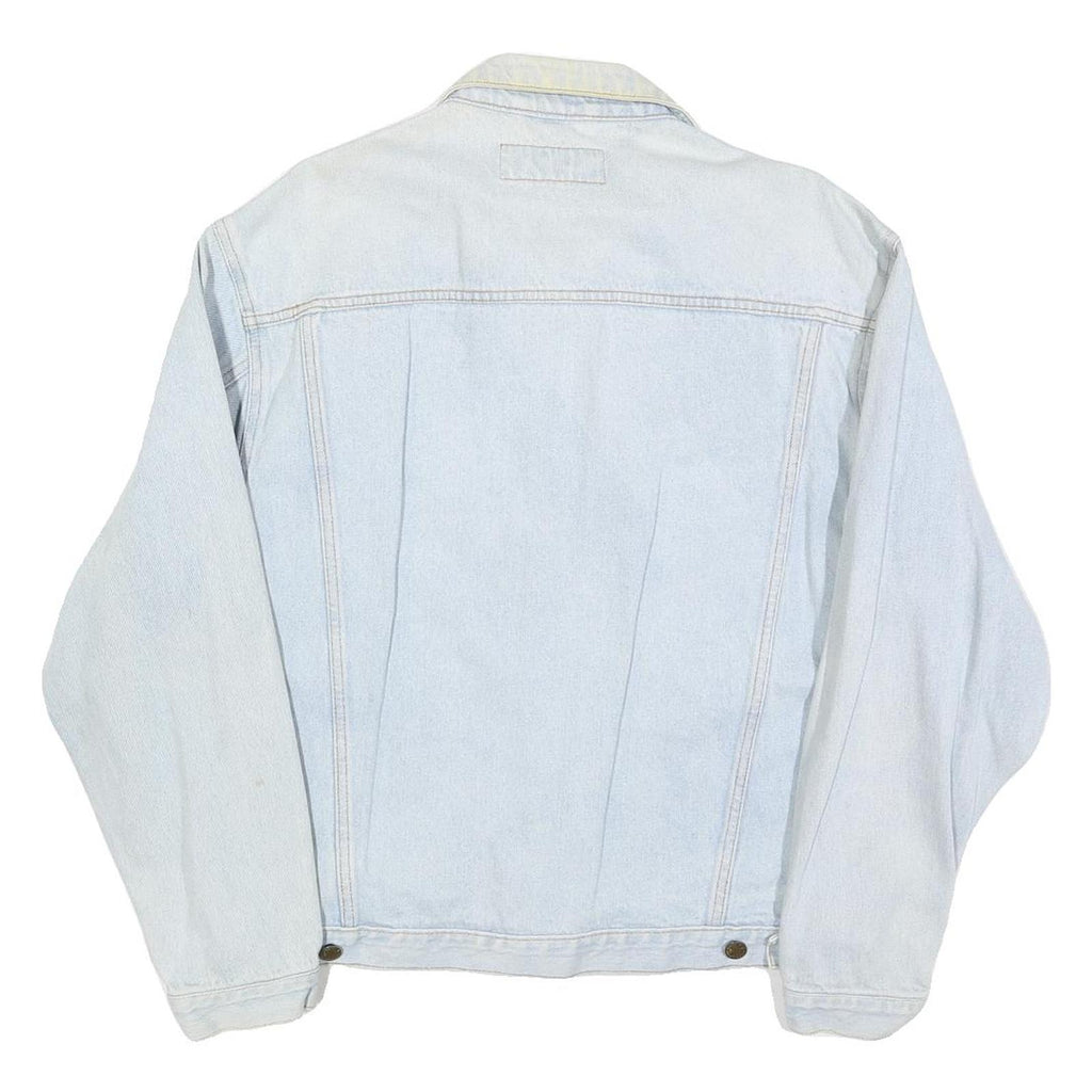 AUTHENTIC CLOTHING Mens Light Blue Denim Jacket L Cotton Button Plain Classic