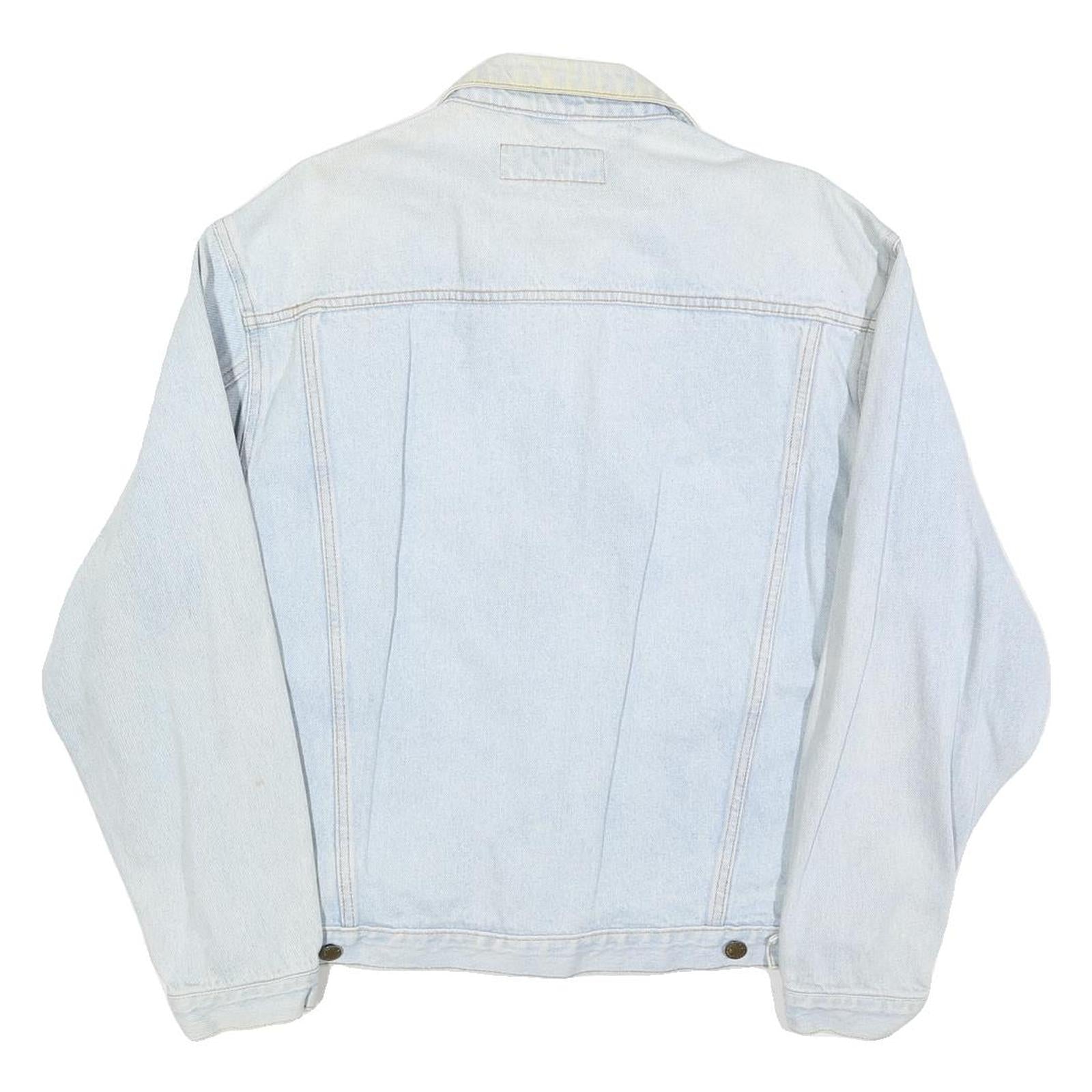 AUTHENTIC CLOTHING Mens Light Blue Denim Jacket L Cotton Button Plain Classic