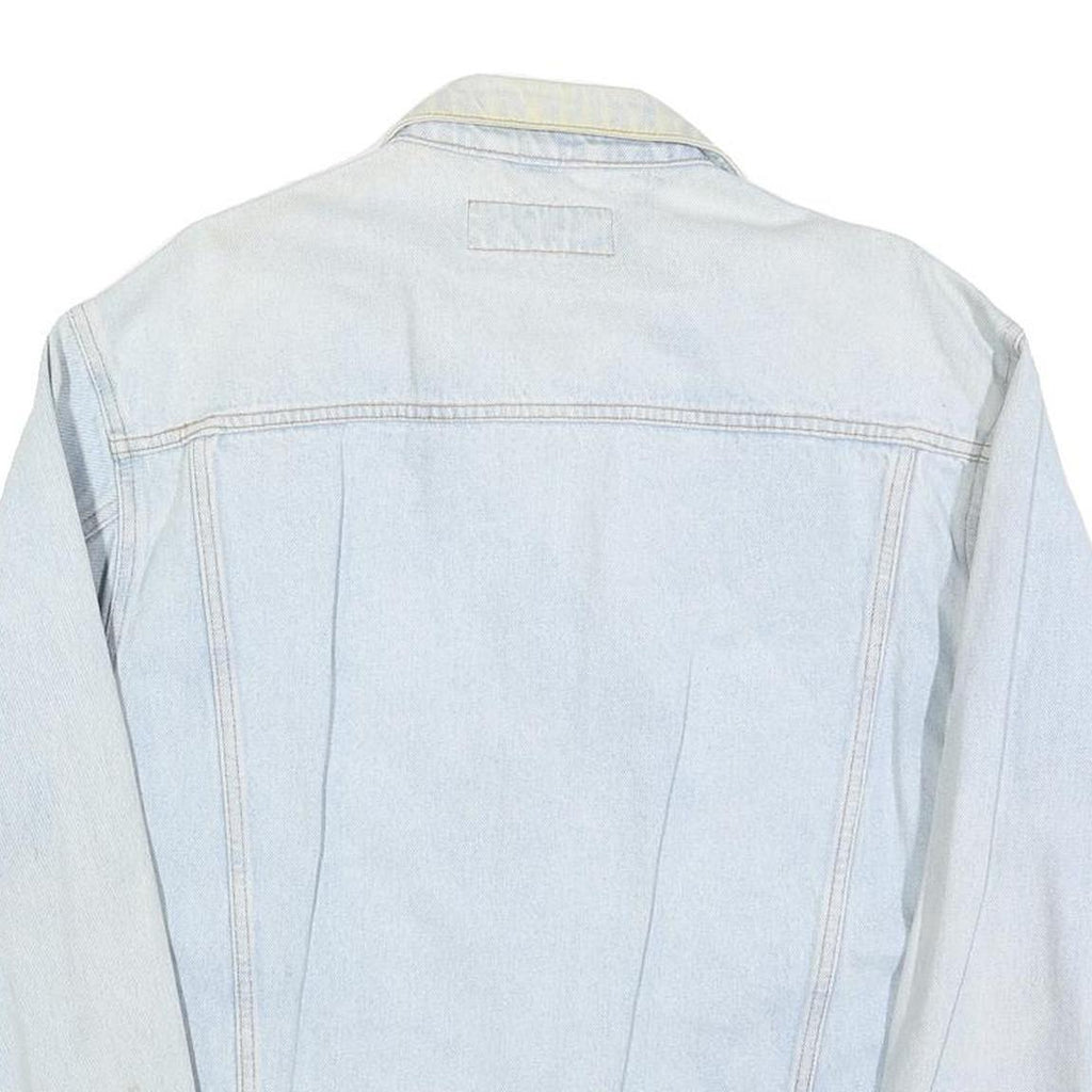 AUTHENTIC CLOTHING Mens Light Blue Denim Jacket L Cotton Button Plain Classic