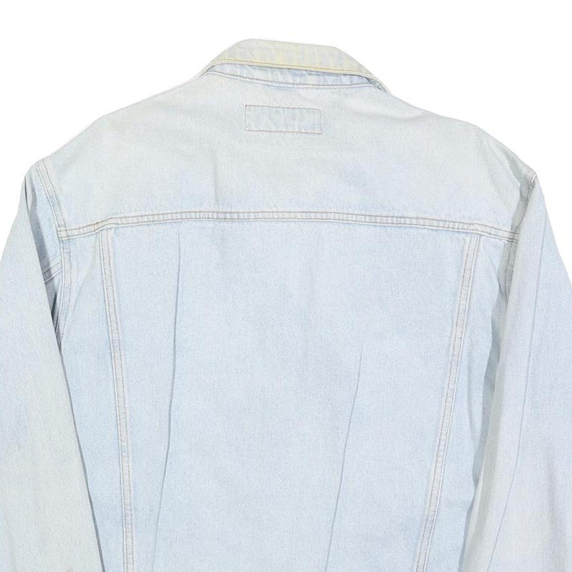 AUTHENTIC CLOTHING Mens Light Blue Denim Jacket L Cotton Button Plain Classic