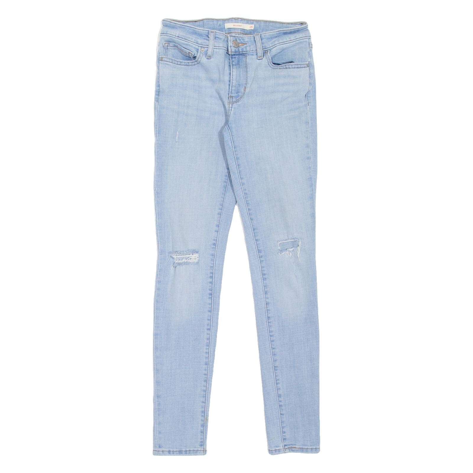 LEVI'S 711 Distressed Womens Jeans Blue Slim Skinny Stone Wash W25 L30