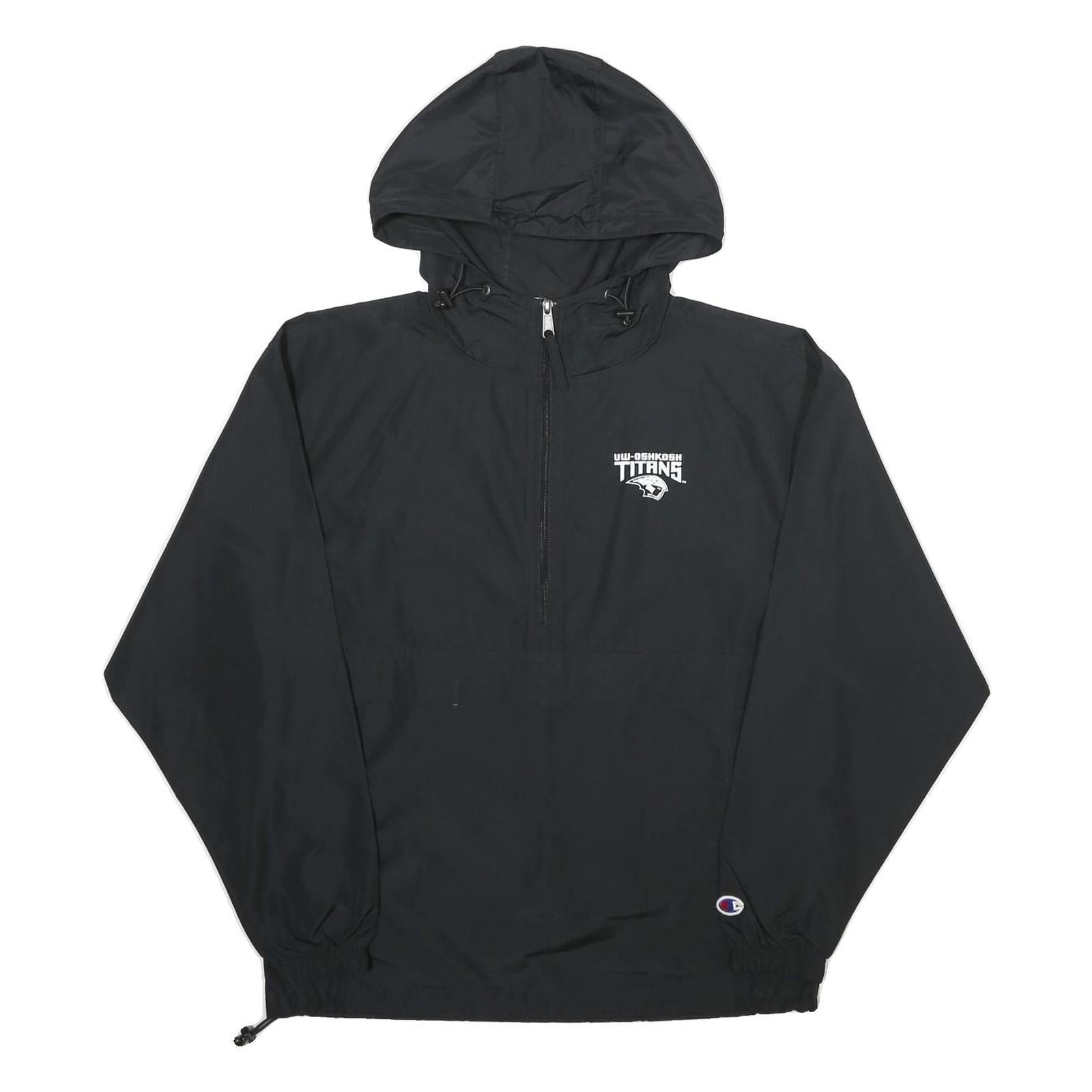CHAMPION Mens Black S Hooded Jacket Polyester Plain Lightweight S