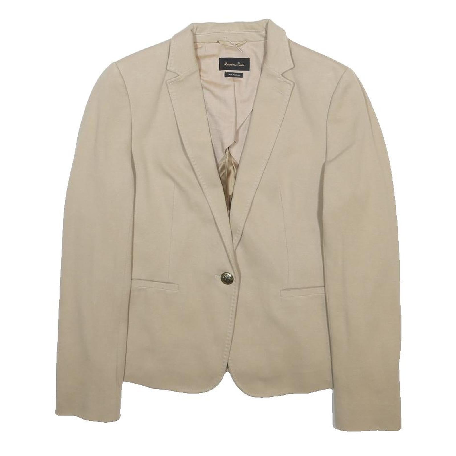 MASSIMO DUTTI Womens Beige Cotton Blend Blazer Jacket M Button Closure Tailored