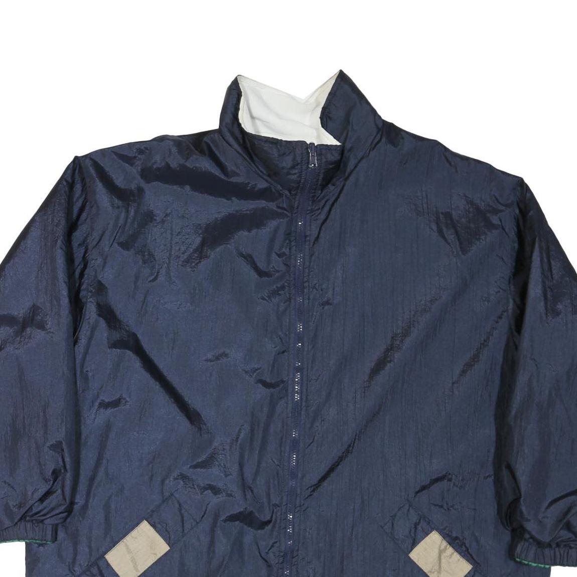 Womens Navy Blue Plain Nylon Zip Jacket L Casual Lightweight Outerwear