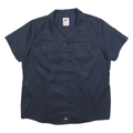 DICKIES Womens Navy Blue Work Shirt XL Cotton Blend Short Sleeve Button Front