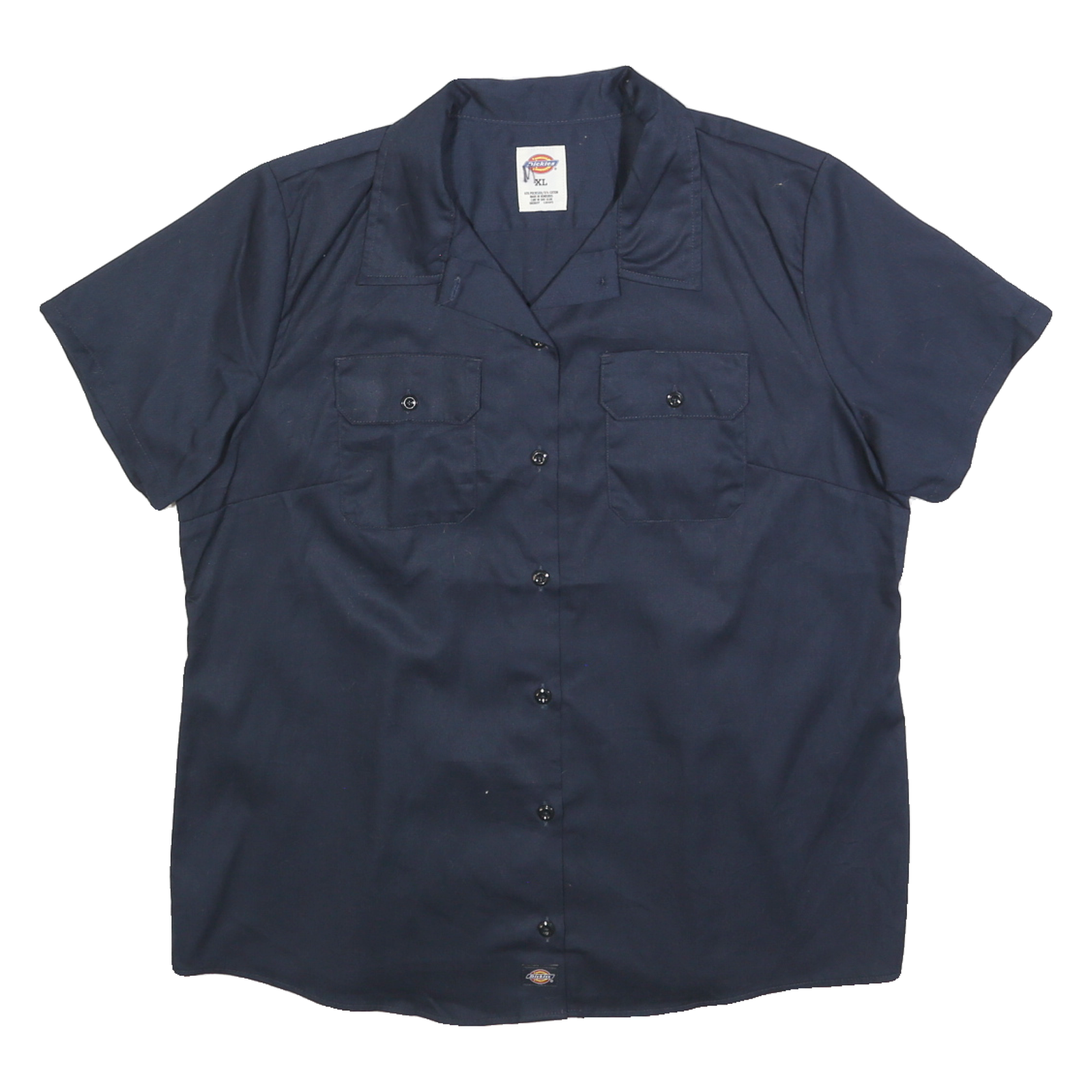 DICKIES Womens Navy Blue Work Shirt XL Cotton Blend Short Sleeve Button Front