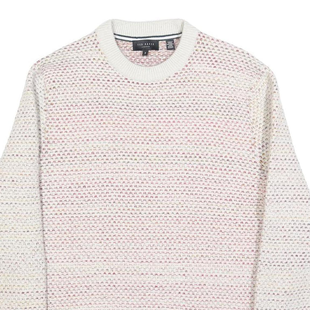 TED BAKER Mens Cream Patterned Cotton Blend Jumper Crew Neck Tight Knit S Light