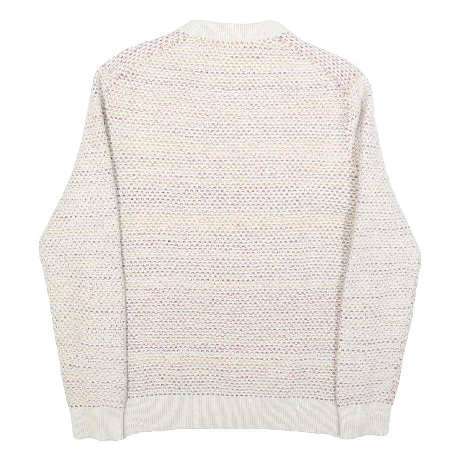 TED BAKER Mens Cream Patterned Cotton Blend Jumper Crew Neck Tight Knit S Light