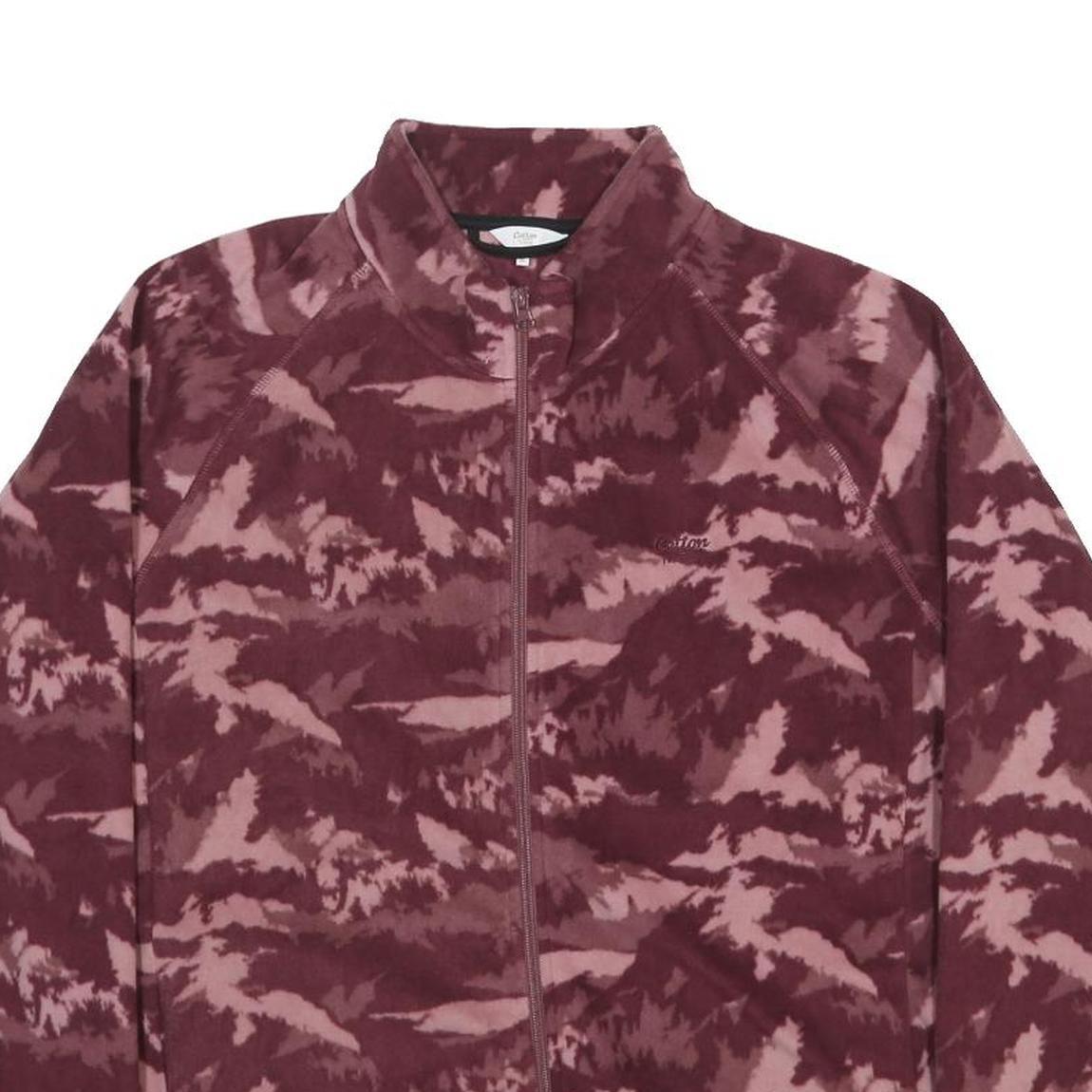 COTTON TRADERS Womens Maroon & Pink Camouflage Zip Fleece Jacket XL Polyester