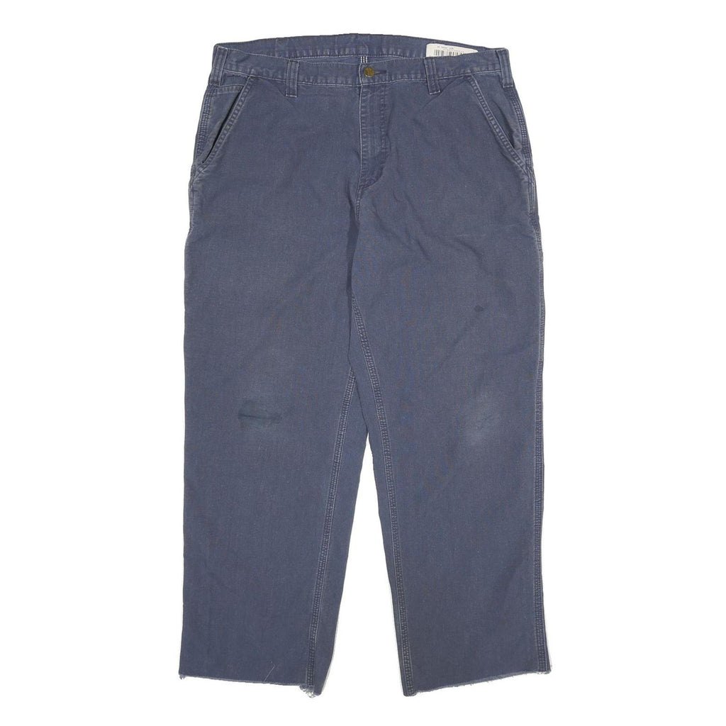 CARHARTT Mens Classic Blue Cotton Blend Trousers W36 L29 Workwear Zip Closure