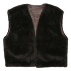 Womens Black Faux Fur Sleeveless Jacket L Polyester Blend Plain Soft Feel