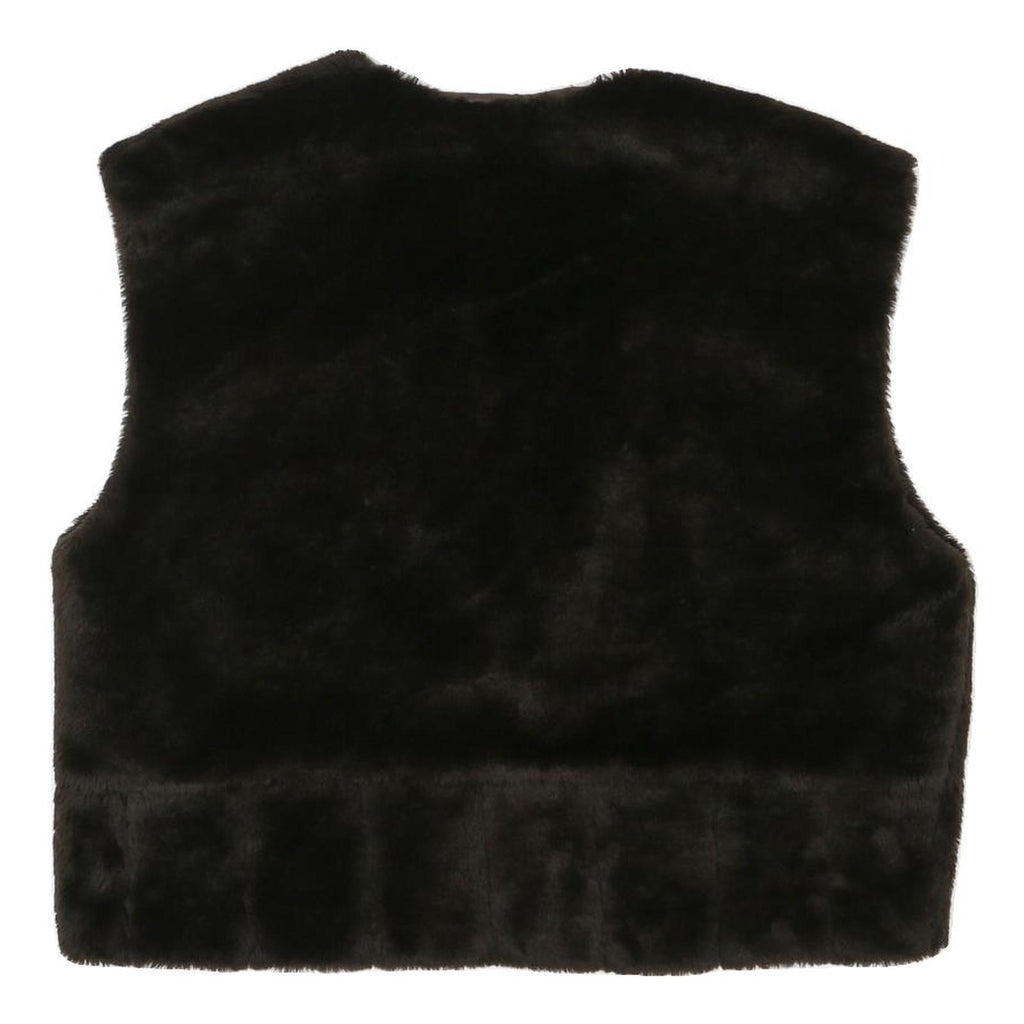 Womens Black Faux Fur Sleeveless Jacket L Polyester Blend Plain Soft Feel
