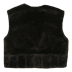 Womens Black Faux Fur Sleeveless Jacket L Polyester Blend Plain Soft Feel