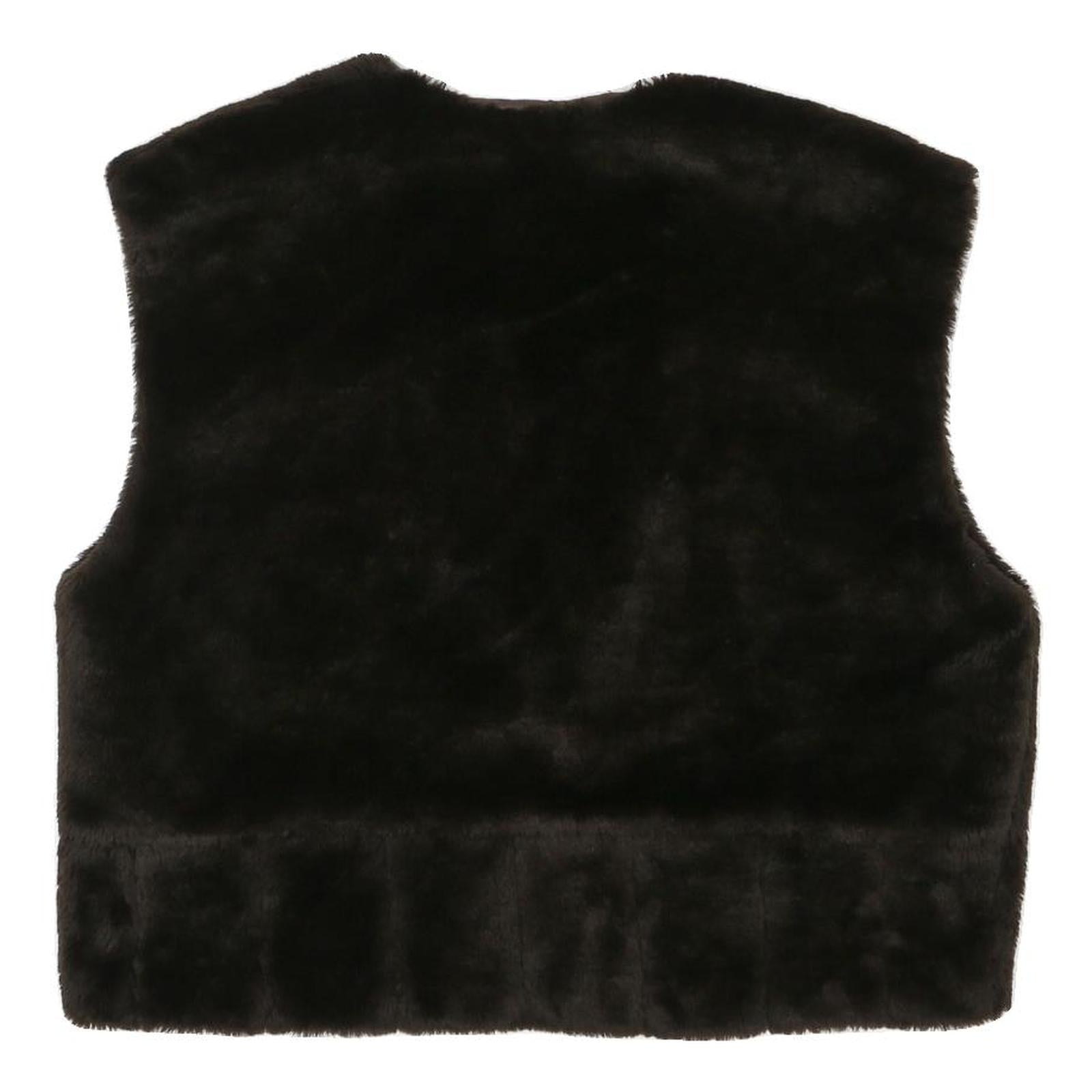 Womens Black Faux Fur Sleeveless Jacket L Polyester Blend Plain Soft Feel