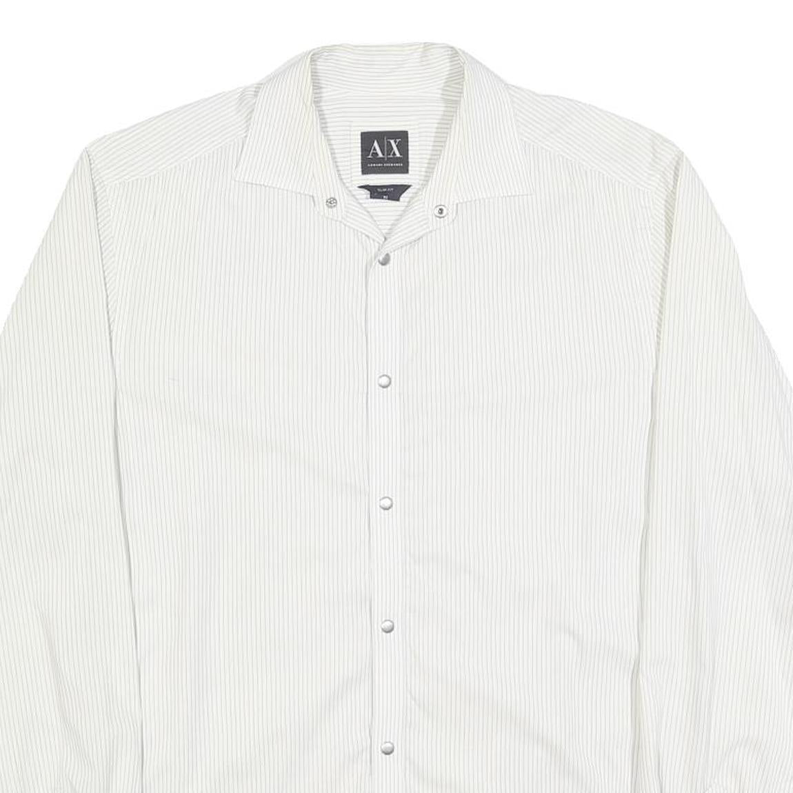 ARMANI EXCHANGE Mens White & Grey Pinstripe Shirt XS Button Up Cotton Blend